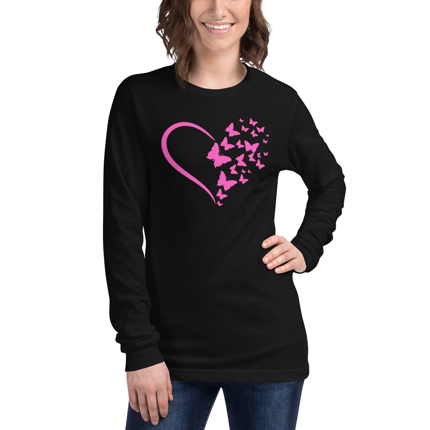 Pink Butterfly Heart - Long-Sleeve T-Shirt