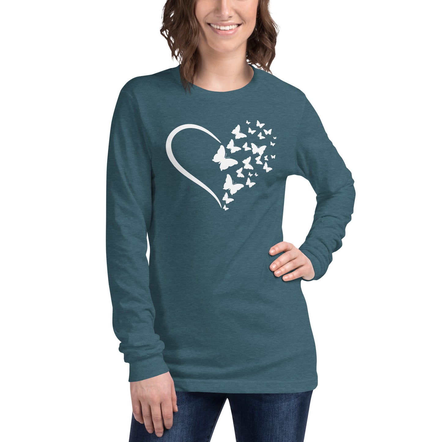 White Butterfly Heart - Long-Sleeve T-Shirt