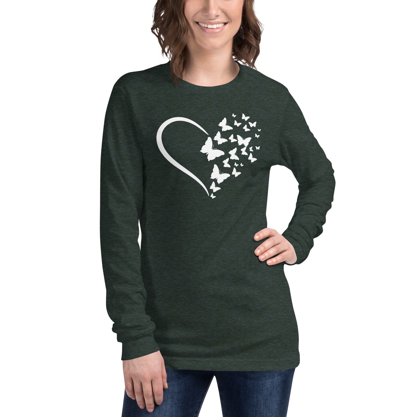 White Butterfly Heart - Long-Sleeve T-Shirt