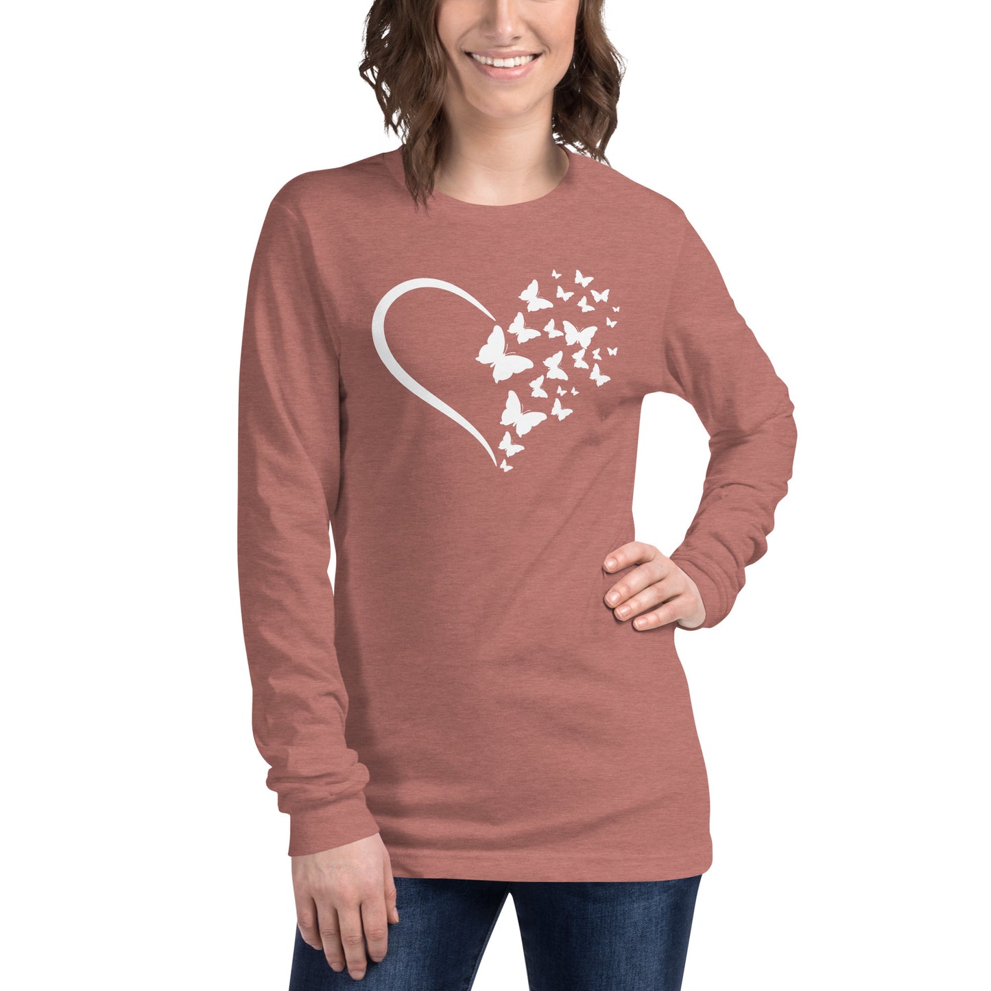 White Butterfly Heart - Long-Sleeve T-Shirt