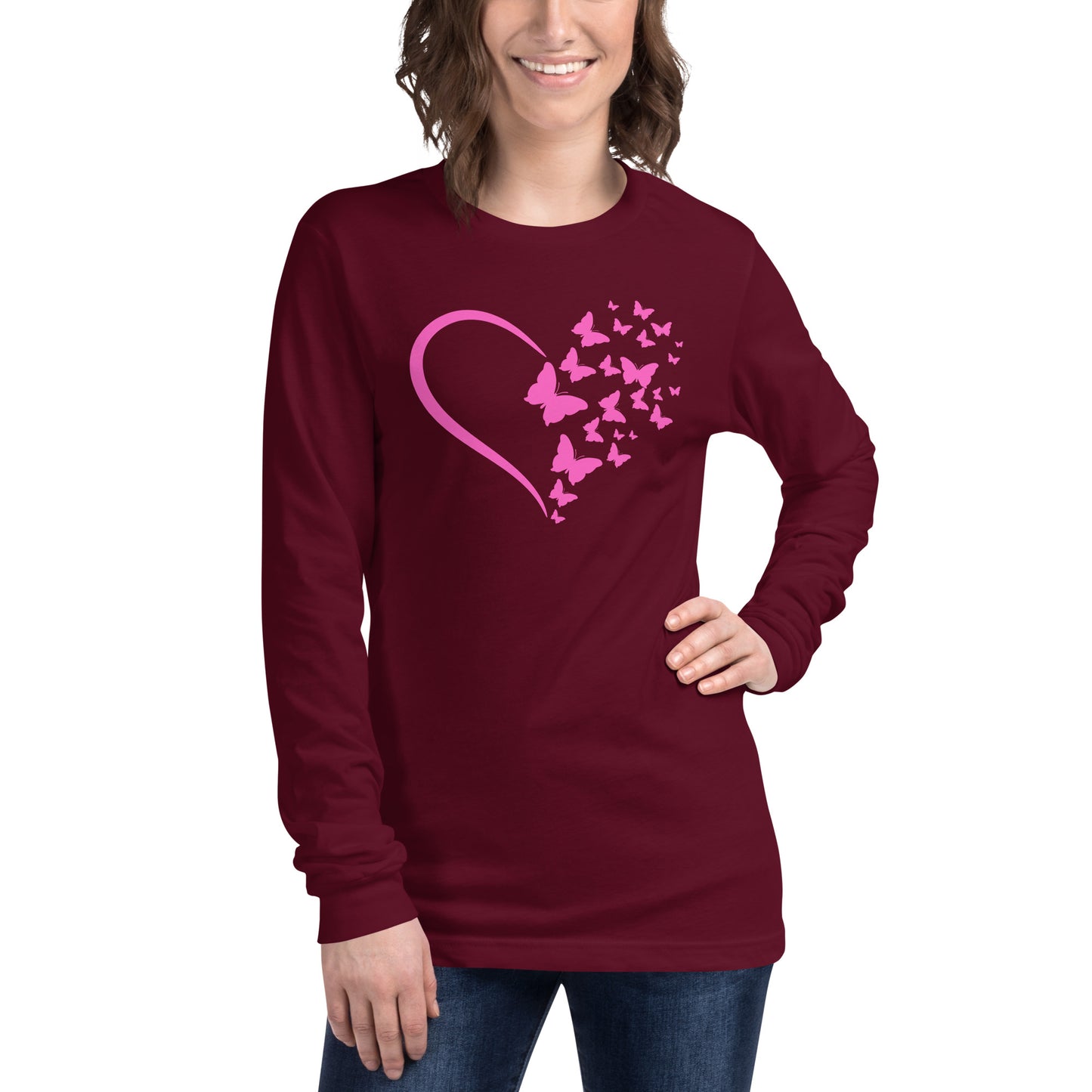 Pink Butterfly Heart - Long-Sleeve T-Shirt