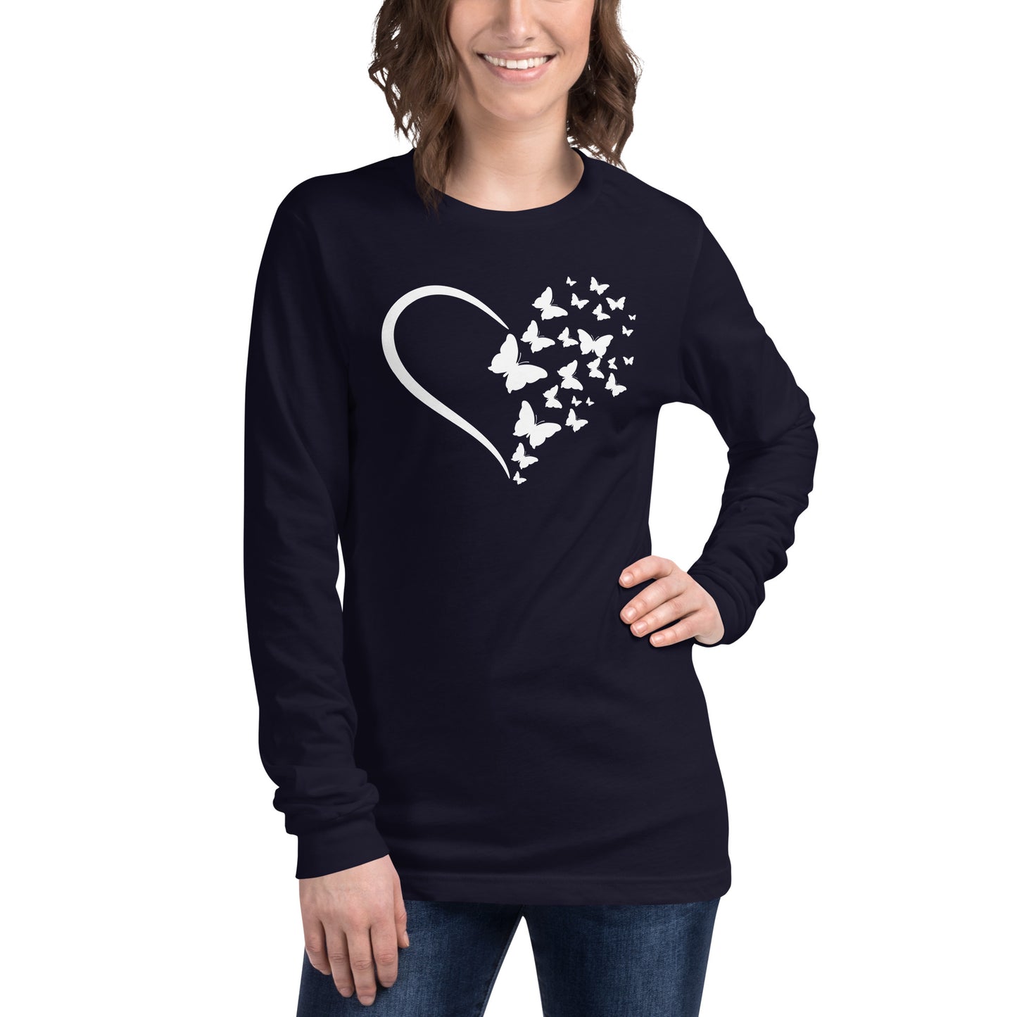 White Butterfly Heart - Long-Sleeve T-Shirt