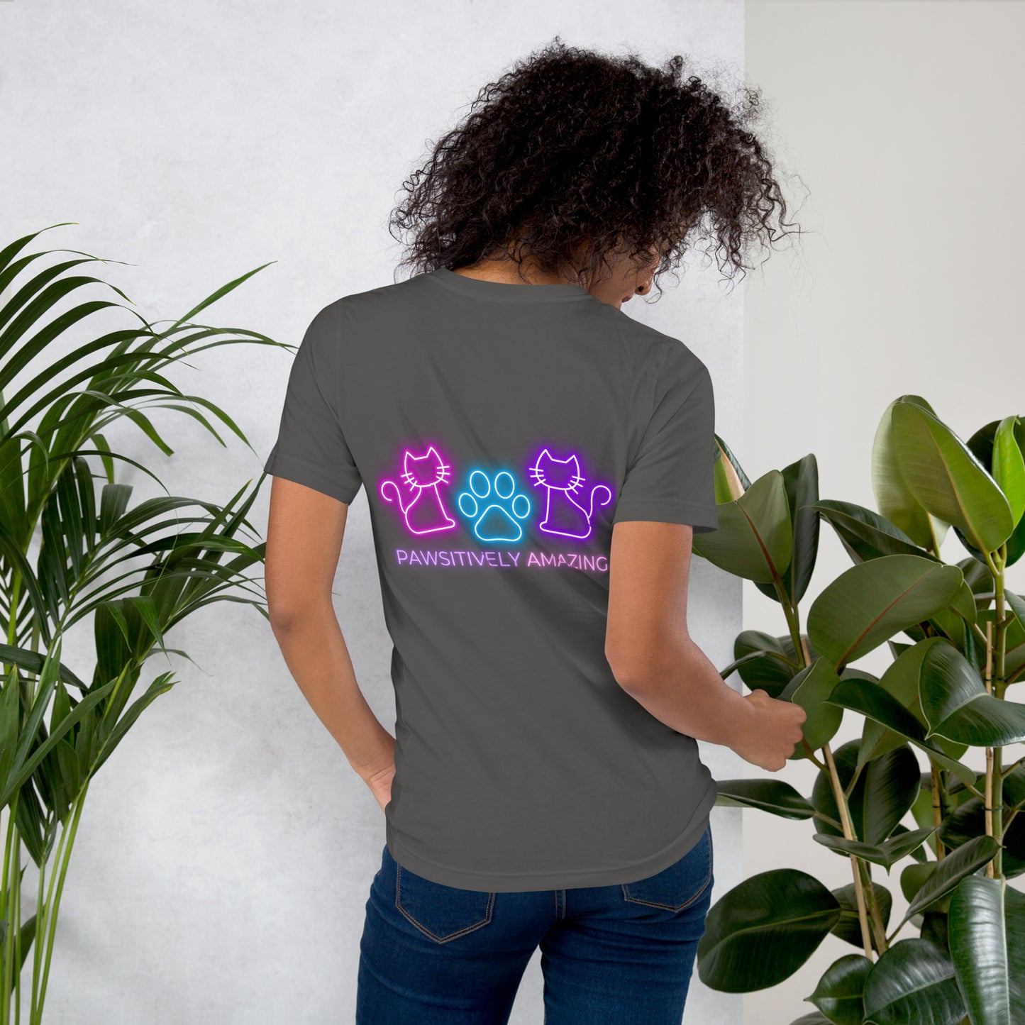 Neon Cat (Front & Back) - Lightweight T-Shirt