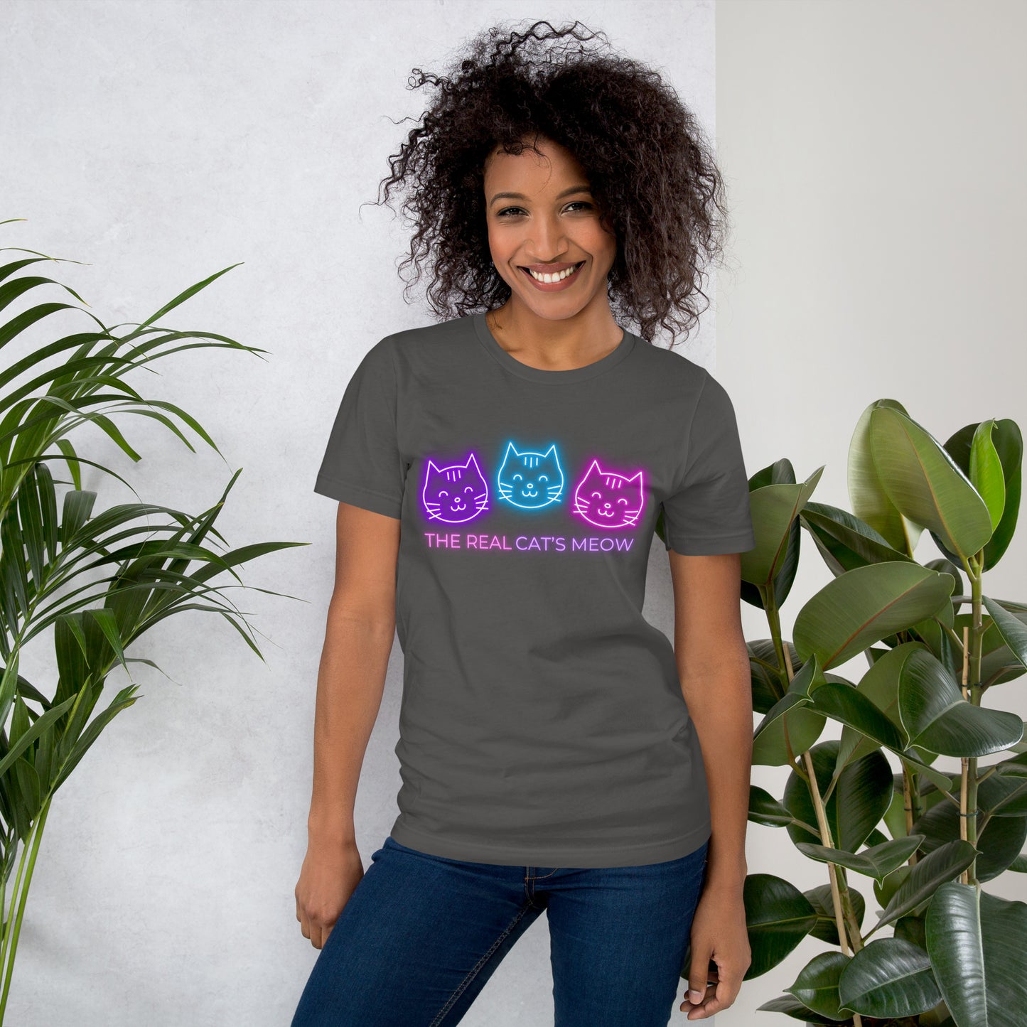 Neon Cat (Front & Back) - Lightweight T-Shirt