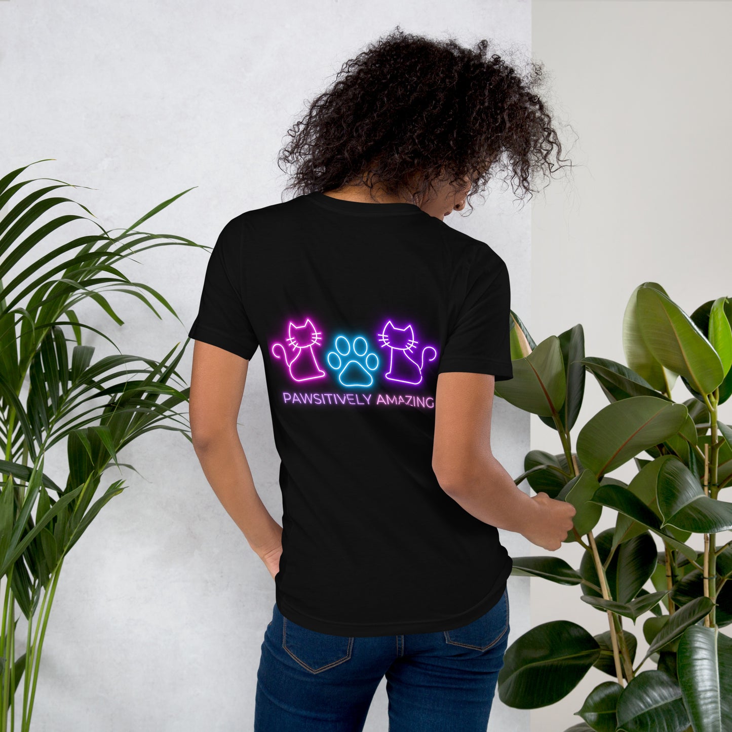 Neon Cat (Front & Back) - Lightweight T-Shirt