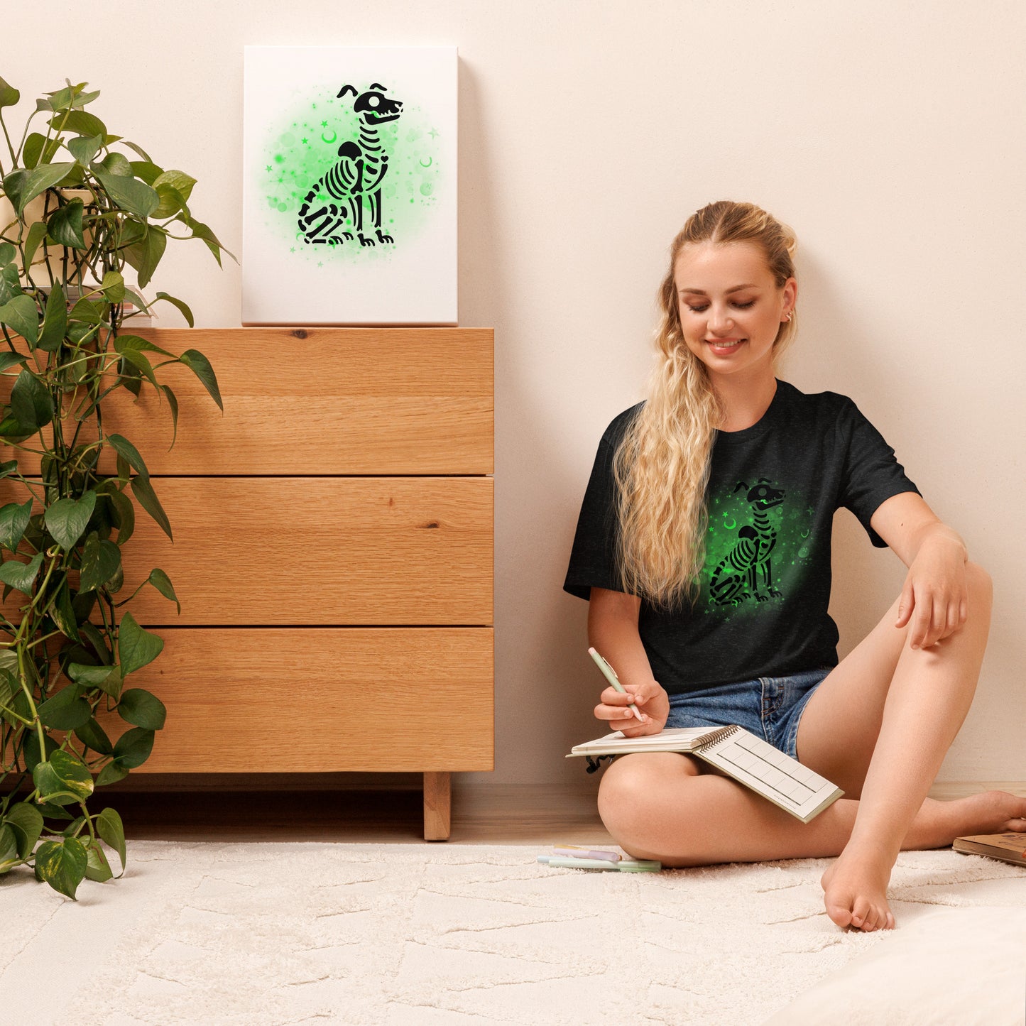 Glowing Dog Skeleton - Lightweight T-Shirt