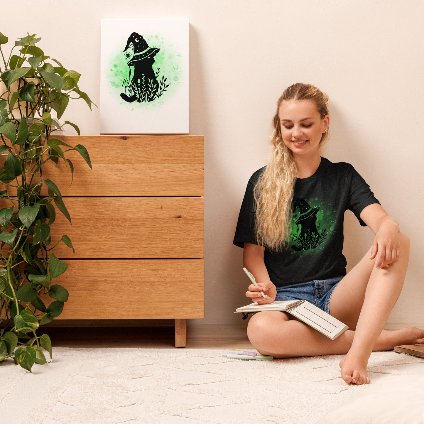 Glowing Cat Witch - Lightweight T-Shirt