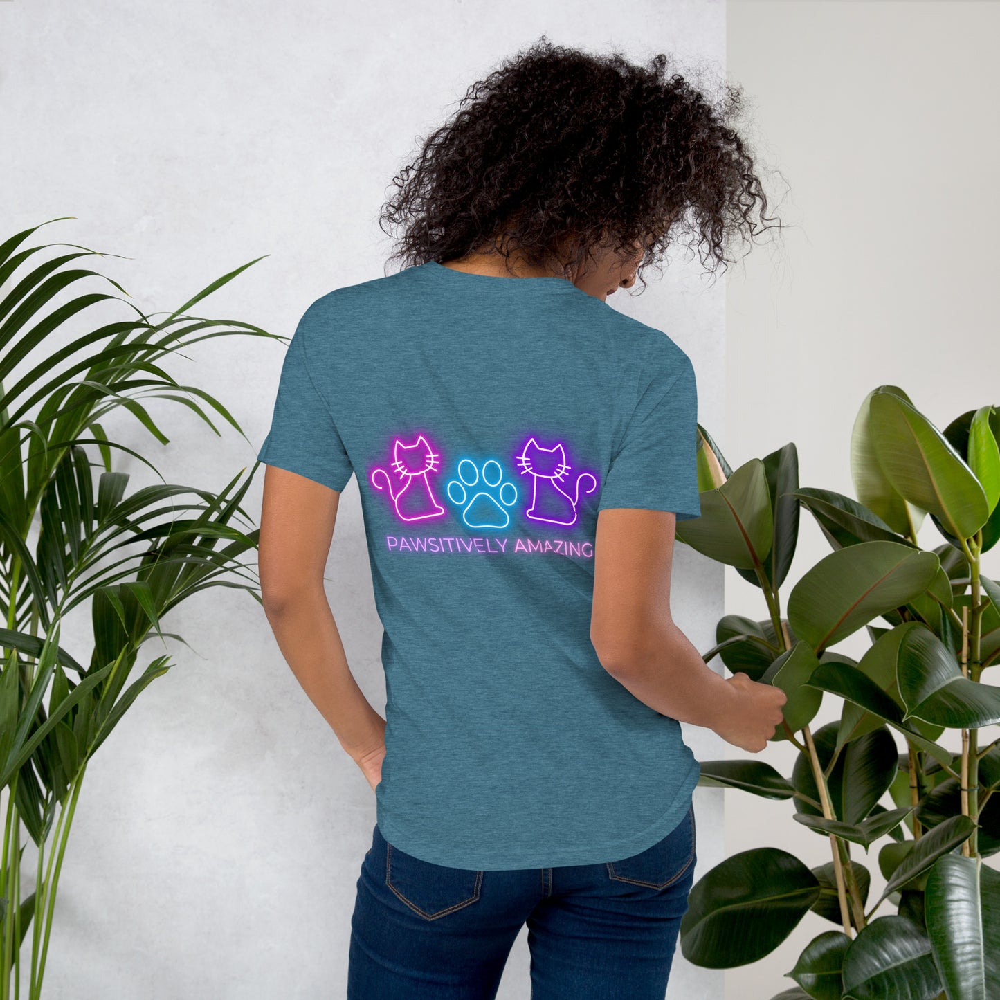 Neon Cat (Front & Back) - Lightweight T-Shirt