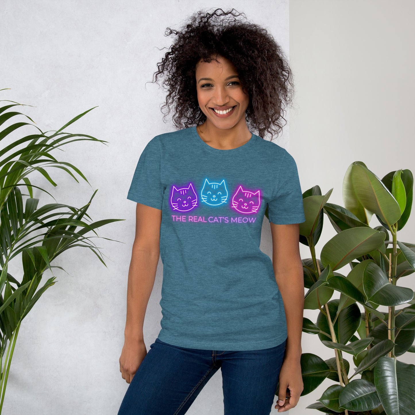Neon Cat (Front & Back) - Lightweight T-Shirt