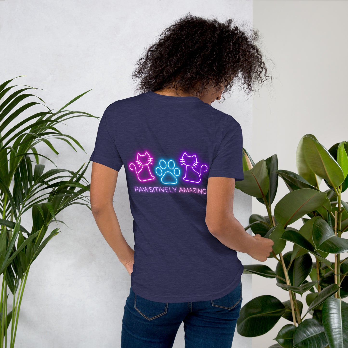 Neon Cat (Front & Back) - Lightweight T-Shirt