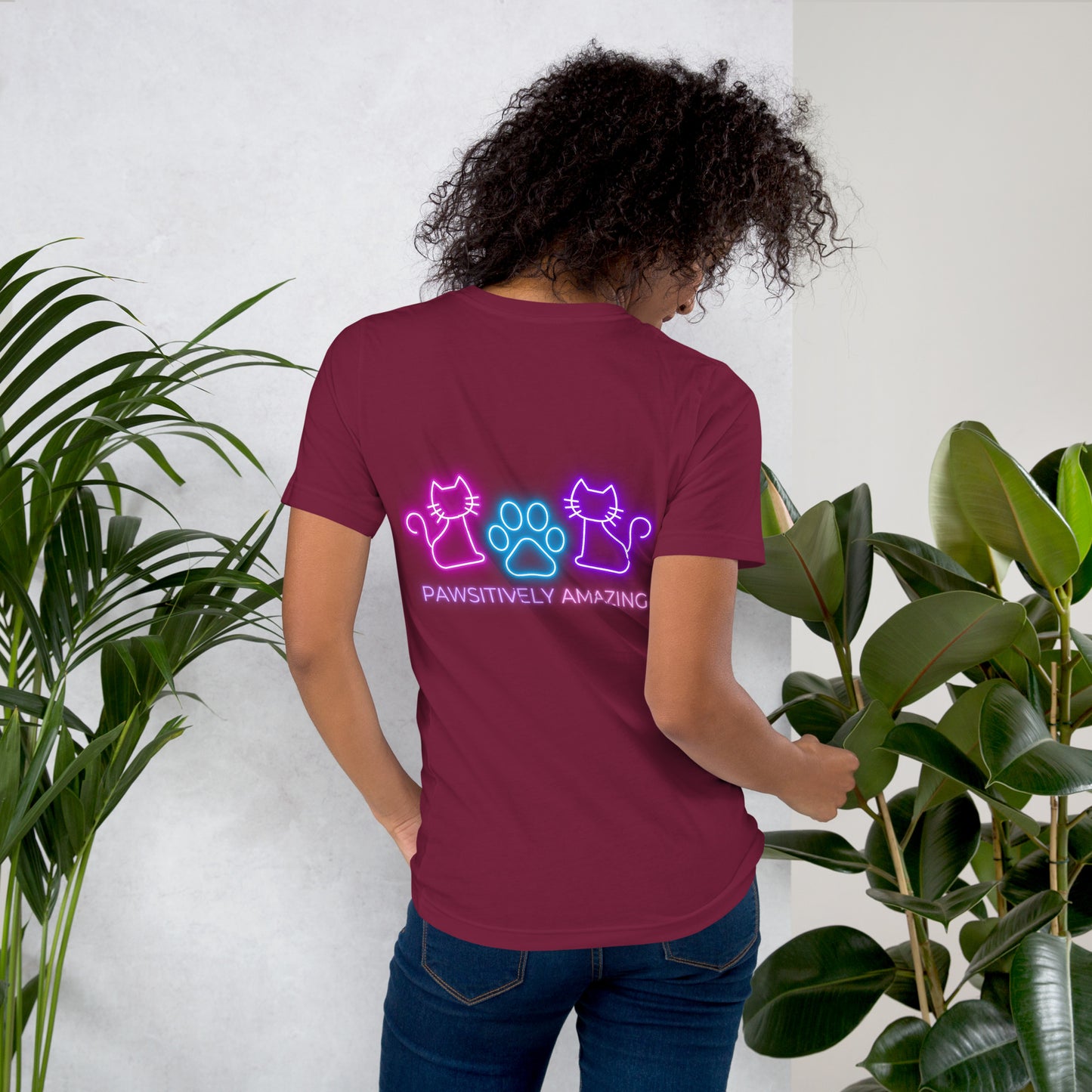 Neon Cat (Front & Back) - Lightweight T-Shirt