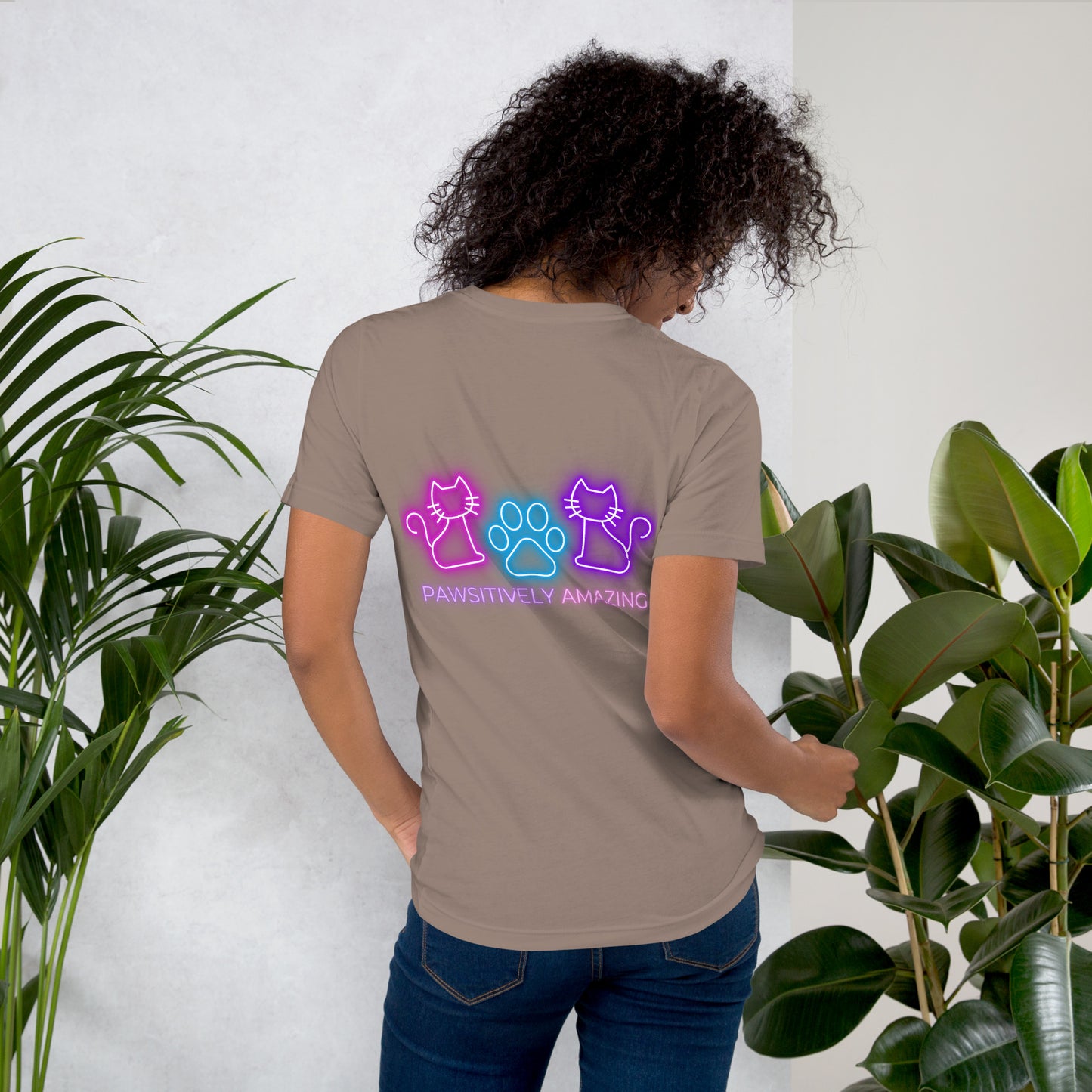 Neon Cat (Front & Back) - Lightweight T-Shirt