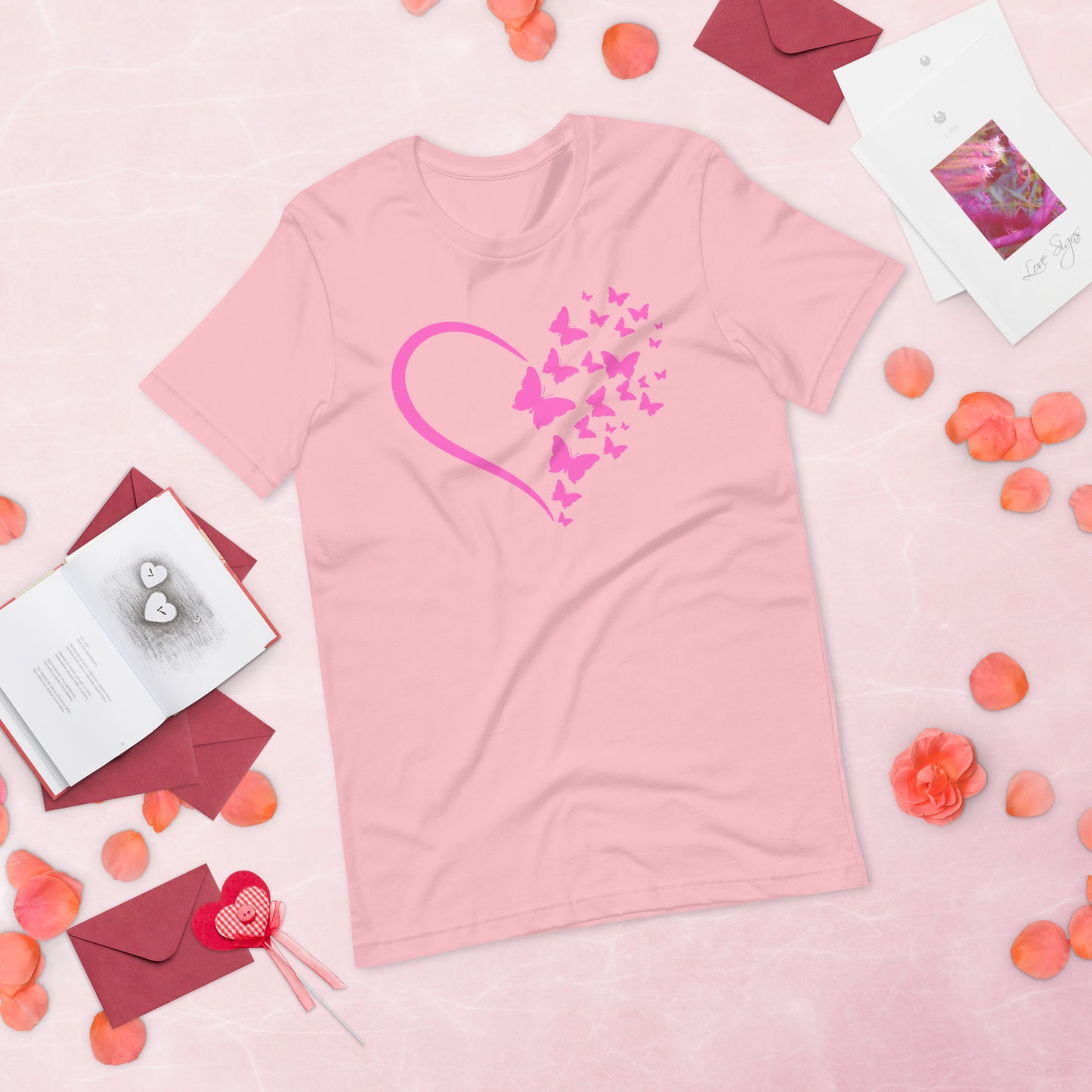 Pink Butterfly Heart - Lightweight T-Shirt