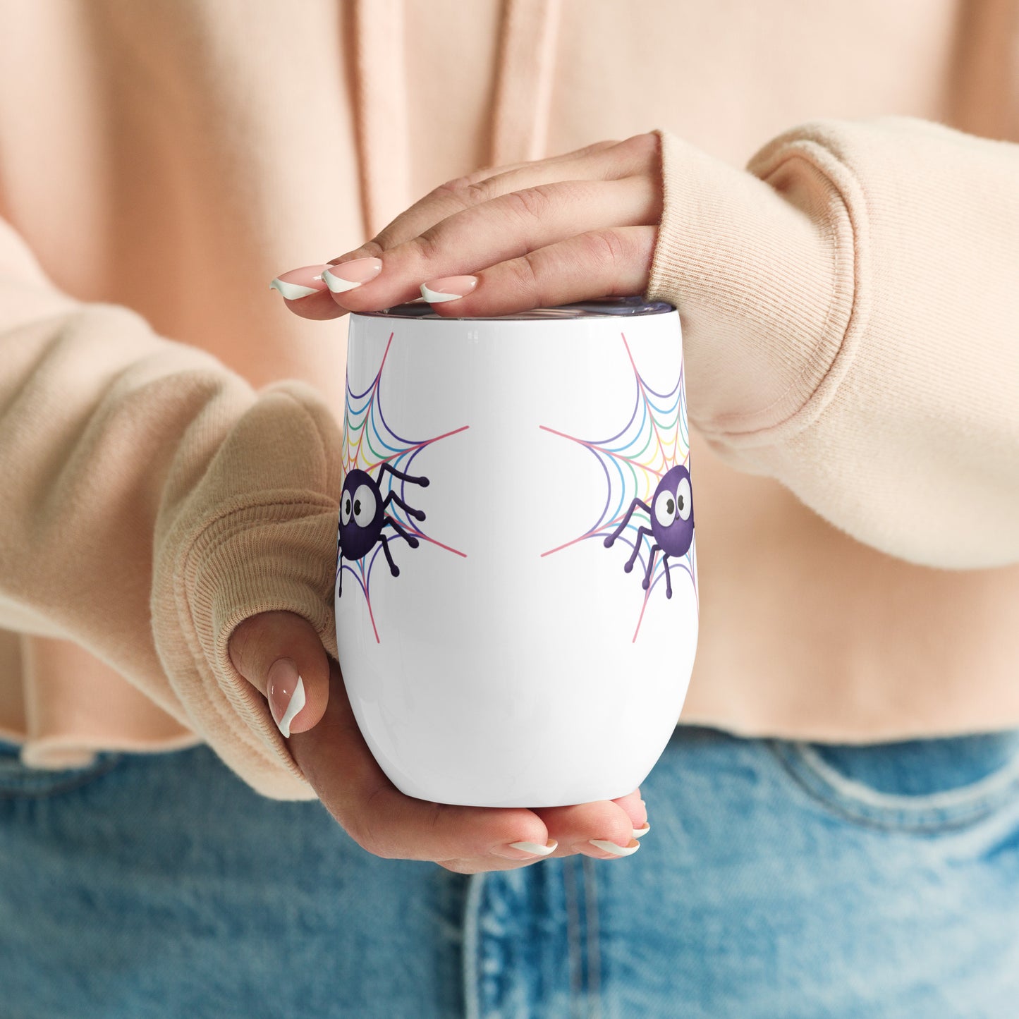 Pastel Rainbow Webs - Wine Tumbler