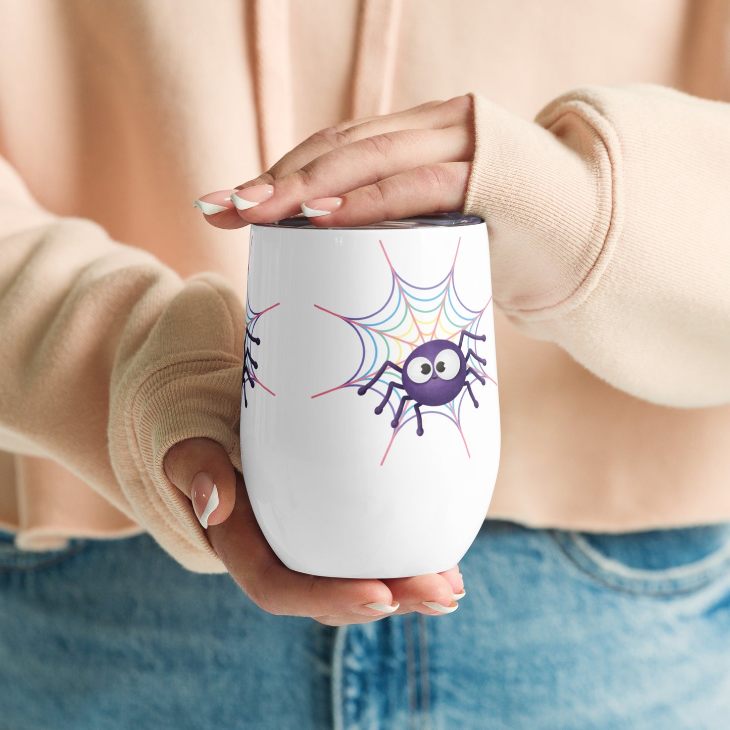 Pastel Rainbow Webs - Wine Tumbler