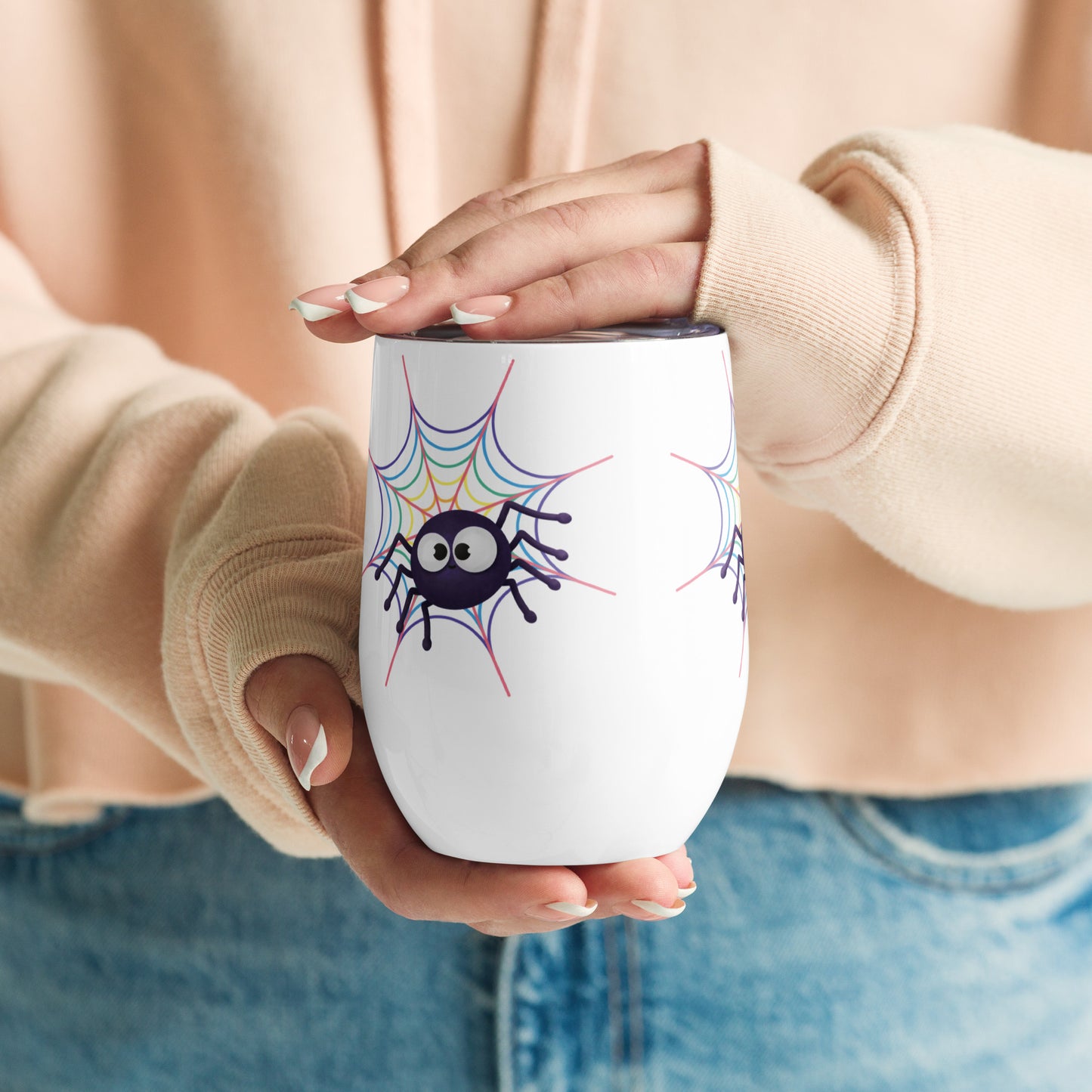 Pastel Rainbow Webs - Wine Tumbler